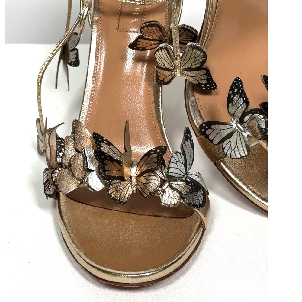 Aquazzura Papillon Soft Gold Butterfly Stiletto Heels Sandals - Picture 12 of 14